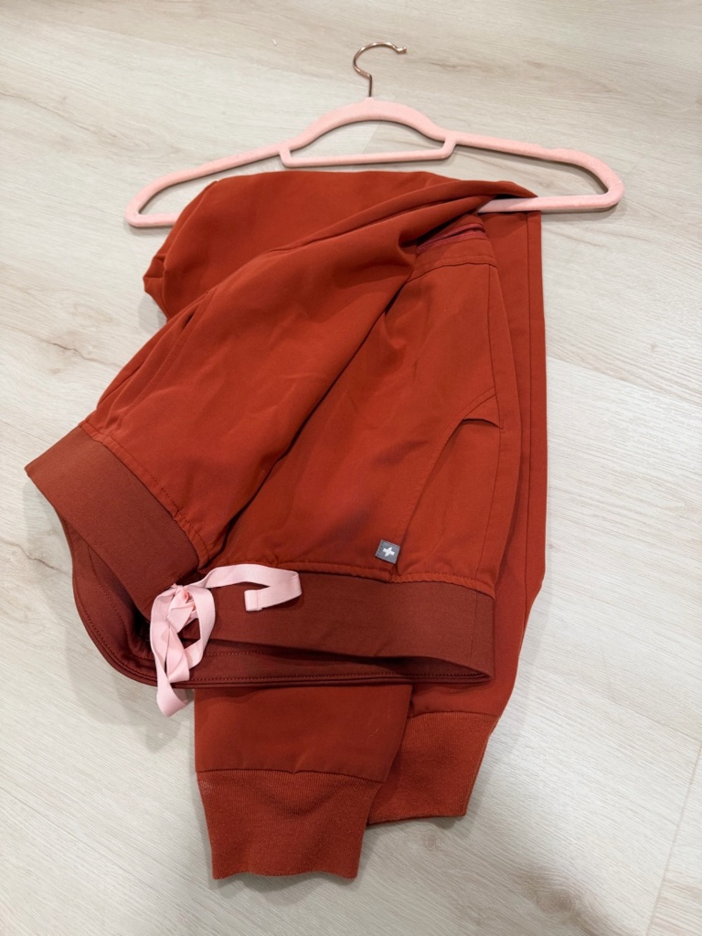 Figs Rust Drawstring Joggers with Pink Tie